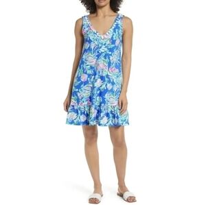 Lilly Pulitzer Sleeveless Camilla Swing Dress Blue Flare Fancy Fins Size XS